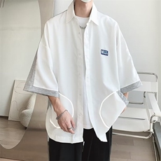 夏季宽松简约拼接短袖衬衫男女上衣高级感五分袖开衫衬衣C2217，男装衬衫，星座1116A-1（原606A）