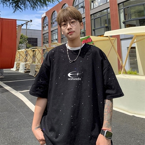 可48小时发货支持抖音得物来样二开 美式满天星亮片短袖T恤MTX687图片