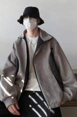 美式麂皮绒夹克男大码拼接撞色不规则拉链外套男JK8759P95控128，男装夹克，星座226-1