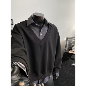 新款假两件卫衣男春秋款内搭打底情侣百搭时尚日系外套CE0333-p58图片