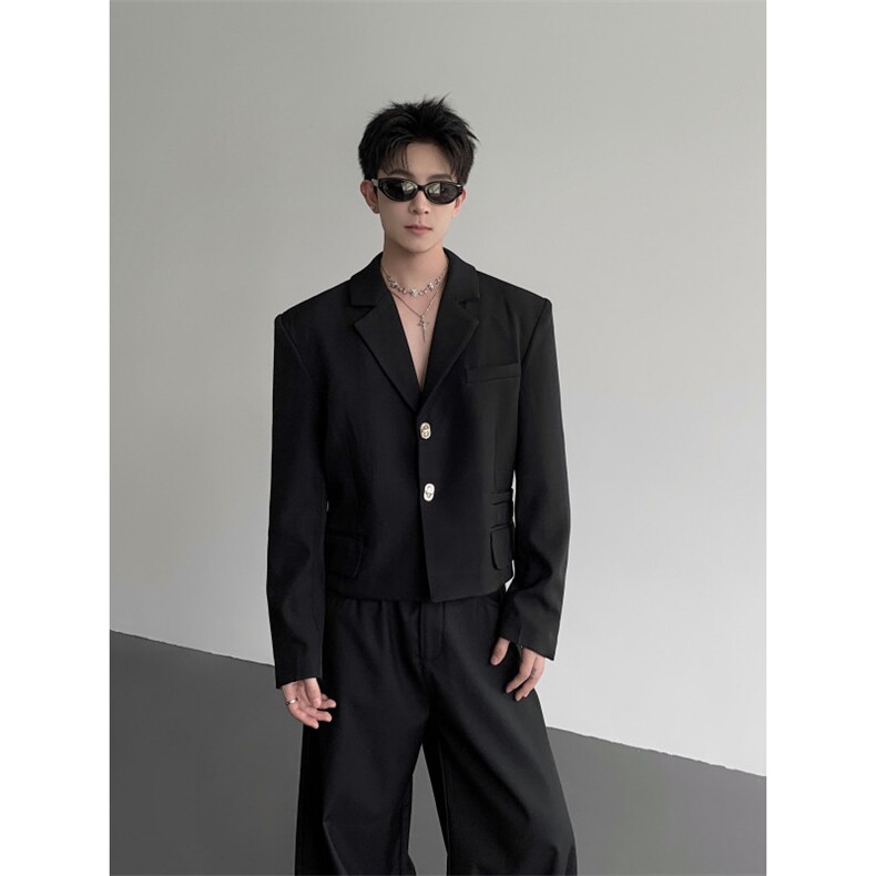 现货25秋冬小众垫肩短款金属扣西装外套xz157-p128,男装西服套装,电商B288
