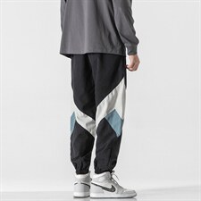 日系2023秋冬新款撞色拼接宽松束脚运动休闲潮牌裤子2111-P45控69，男装休闲裤，星座914-3
