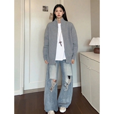 重磅秋冬北极绒双拉链毛衣开衫美式复古休闲慵懒风宽松针织衫外套，男装针织衫/毛衣，电商A486-1