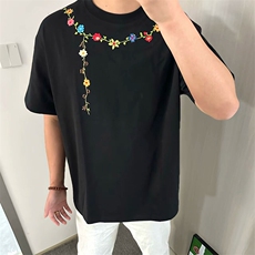 万针全刺绣工艺抖音得物高品质260克重磅纯棉双纱美式高街短袖T恤，男装T恤，电商A486-1
