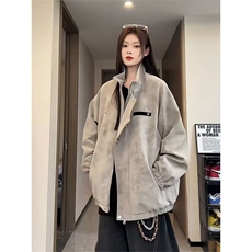 J509-P75设计感金属飞机扣扎染皮革夹克男女2025秋季宽松美式，男装夹克，电商B323A