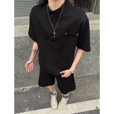 套装TZ099P70控98黑色浅灰色白花灰，男装休闲套装，星座213