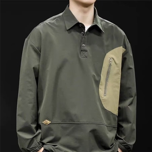 撞色拼接山系机能潮流男polo衫秋美式休闲翻领长袖上衣PL371 P42图片