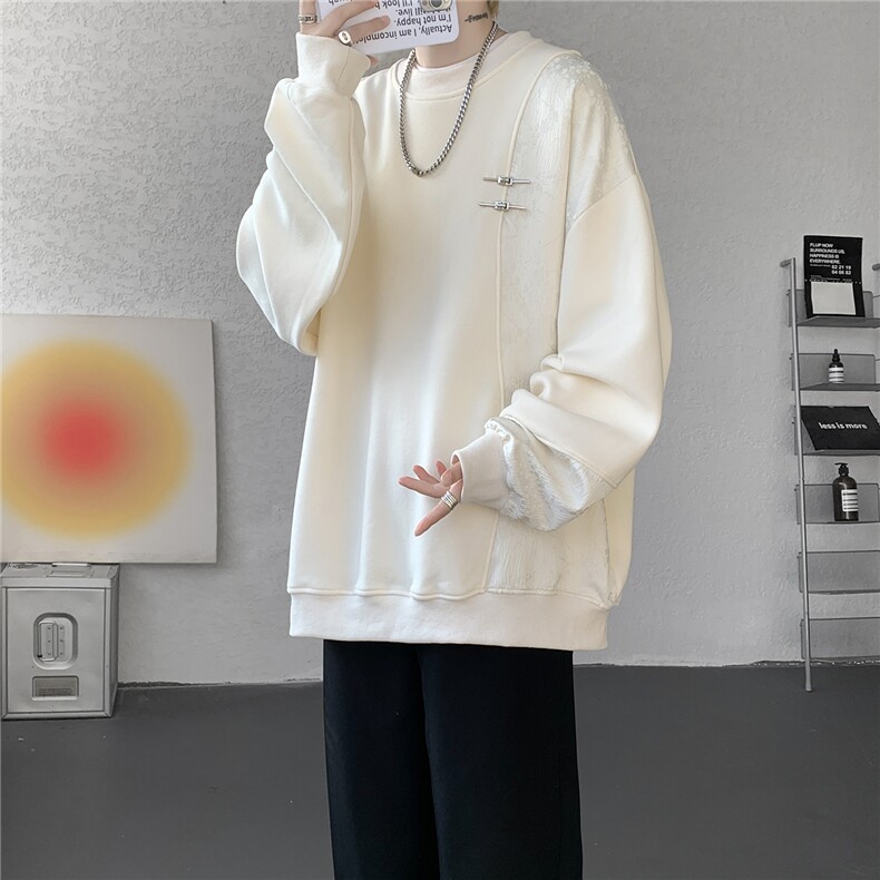 新中式金属盘扣重磅圆领卫衣大码拼接长袖套头上衣外套WY5115/P58,女装短外套,电商B238