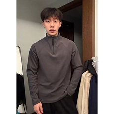 深灰色半拉链德绒打底衫男秋冬美式痞帅立领内搭健身训练长袖t恤，男装T恤，星座506A