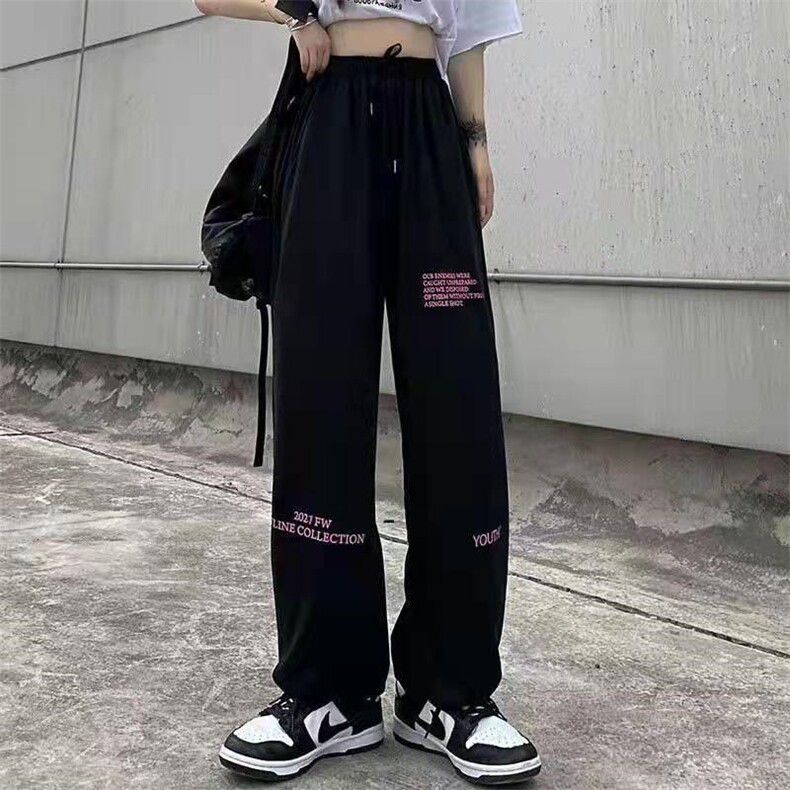 1608/B1001/P45韩版ins潮原宿风bf直筒宽松休闲束脚运动裤中性风,女装休闲裤,星座1608