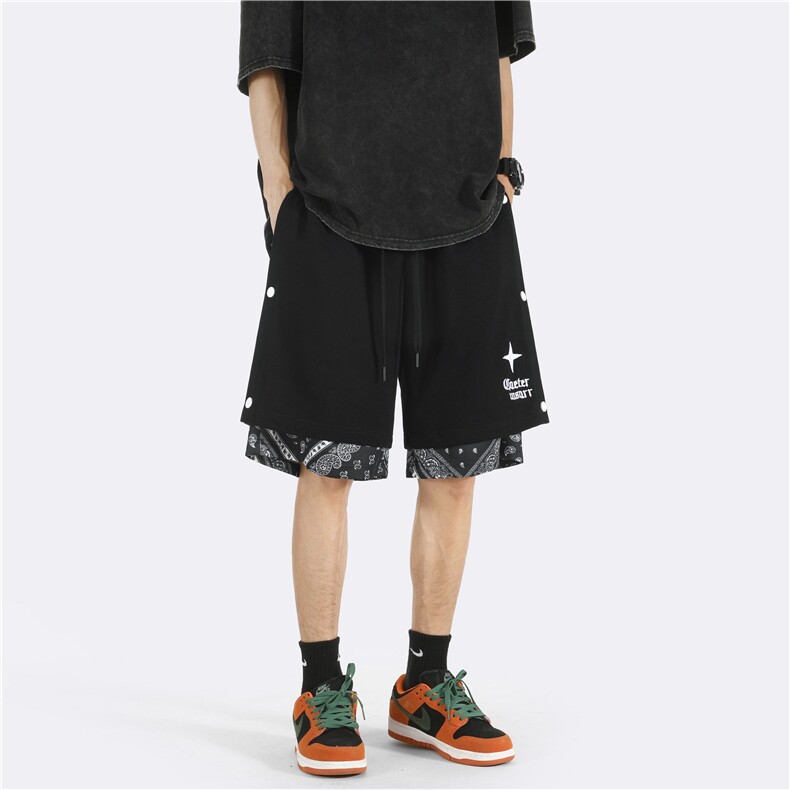 排扣腰果花假两件刺绣短裤大码M~5XLXZ604-DK800-P45控58,男装牛仔裤,星座604