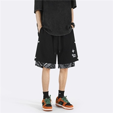 排扣腰果花假两件刺绣短裤大码M~5XLXZ604-DK800-P45控58，男装牛仔裤，星座604