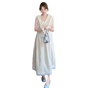 现货 数据已出 高品质棉麻套装蕾丝拼接套装裙1114-P180K248图片