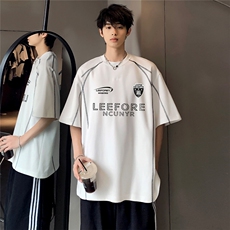 夏季短袖高级痞帅时尚潮牌通勤新款明线印花设计感T恤T307-P38，男装T恤，电商C307