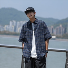短袖衬衫男夏季日系复古宽松休闲五分袖衬衣美式高街潮牌外套，男装衬衫，星座716-4