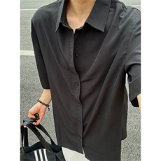 薄款冰丝短袖衬衫男简约纯色垂感休闲痞帅衬衣CS288-P20，男装T恤，星座301C-5