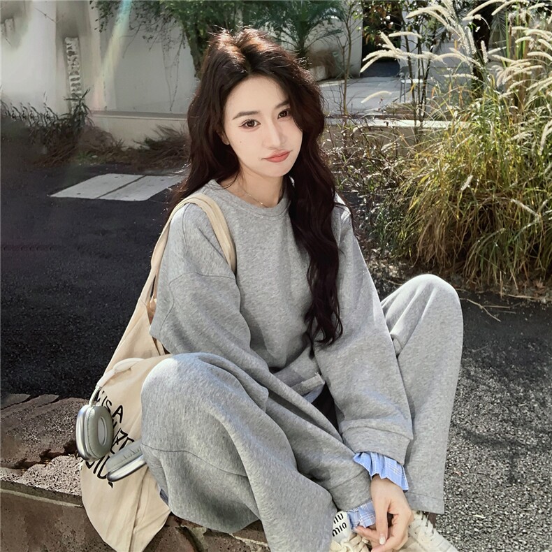 现货休闲风格纹拼接卫衣三件套女,女装套装/套裙,2B142