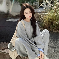 现货休闲风格纹拼接卫衣三件套女，女装套装/套裙，2B142