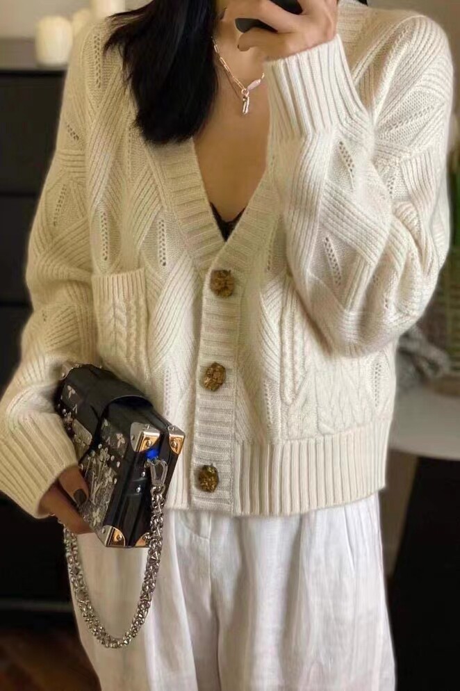 秋季新款舒适显瘦时尚百搭羊毛针织开衫,女装羊毛衫,恒恩羊绒