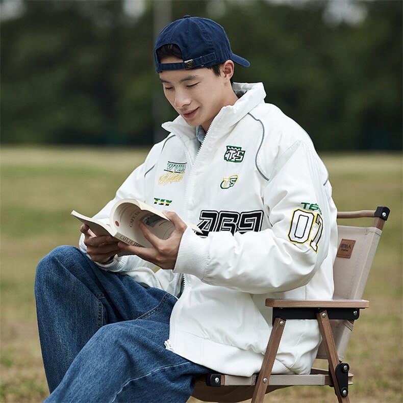 全身刺绣夜光条立领机车服美式重工艺男宽松男女款直播羽绒服，男装羽绒服，星座301D-5(原星座1415）