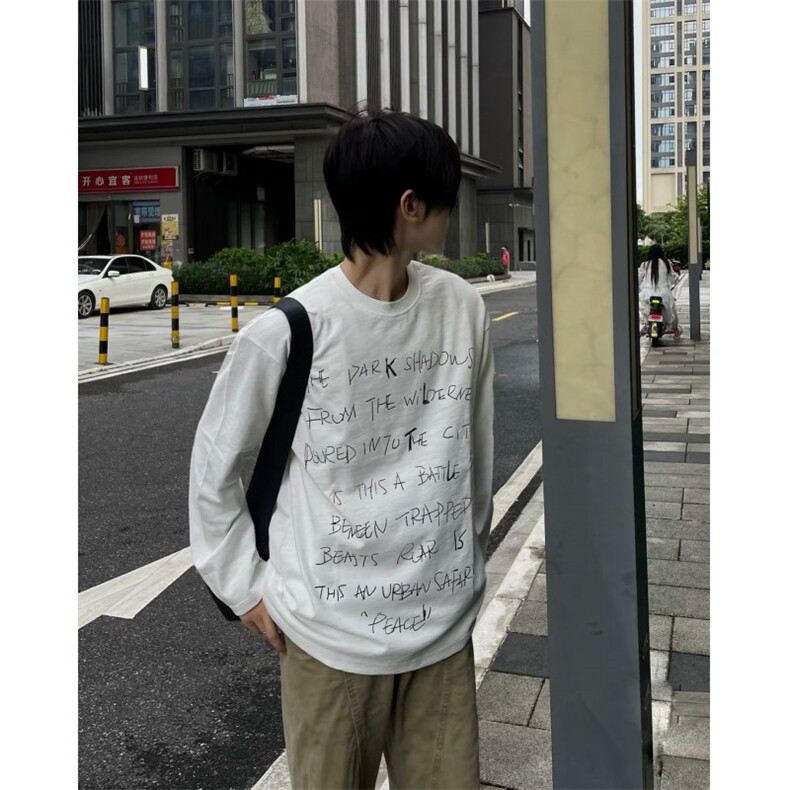 现货网图涂鸦字母印花圆领纯棉长袖T恤情侣装打底衫CT814-P29,男装T恤,电商C310
