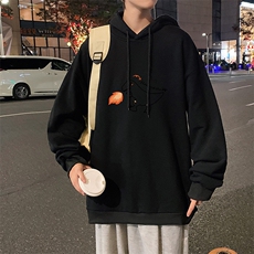 WY2040-P35加绒款-P40纯棉连帽卫衣男大码运动帽衫宽松薄外套男，男装卫衣，电商A040