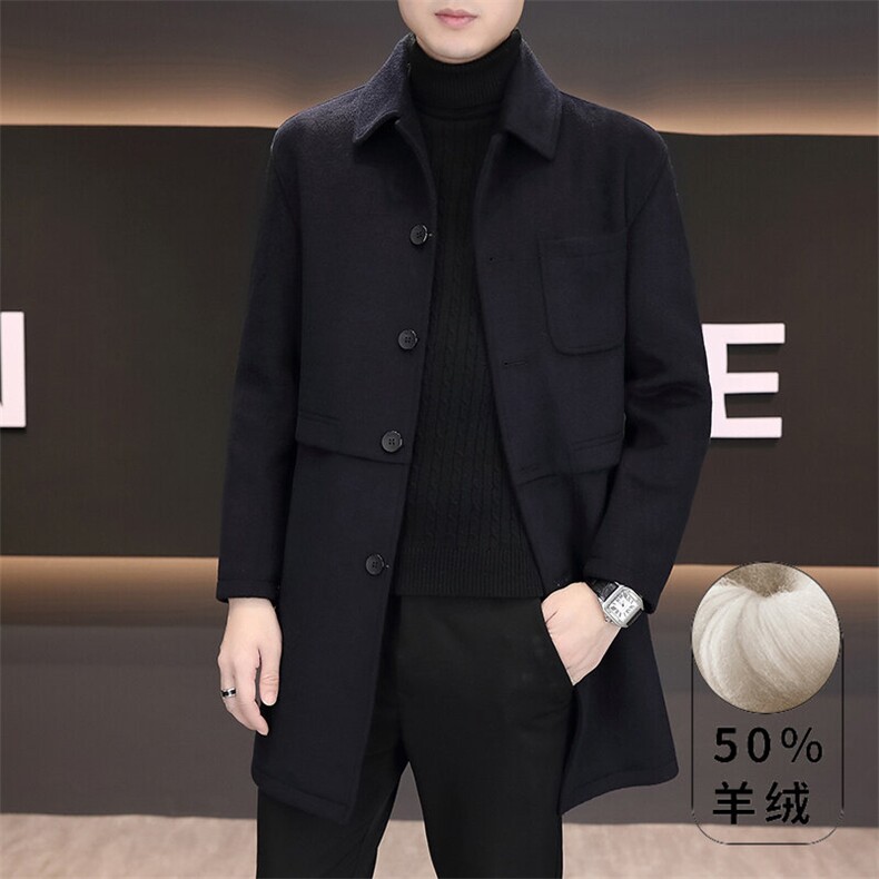 冬季新款男士羊绒加厚翻领毛呢大衣中长款翻领风衣外套9716P180，男装风衣，电商B226-2（原B217-2）