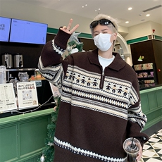 2024新款圣诞提花减龄针织衫毛衣男女拉链情侣街头现货W8516-P53，男装针织衫/毛衣，星座512-4