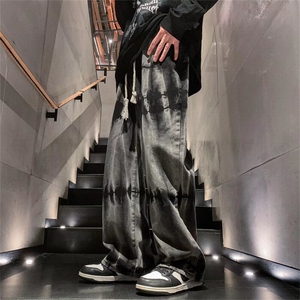 美式街头hiphop裤子男ins潮高街牛仔裤宽松扎染直筒长裤N2953-P43图片