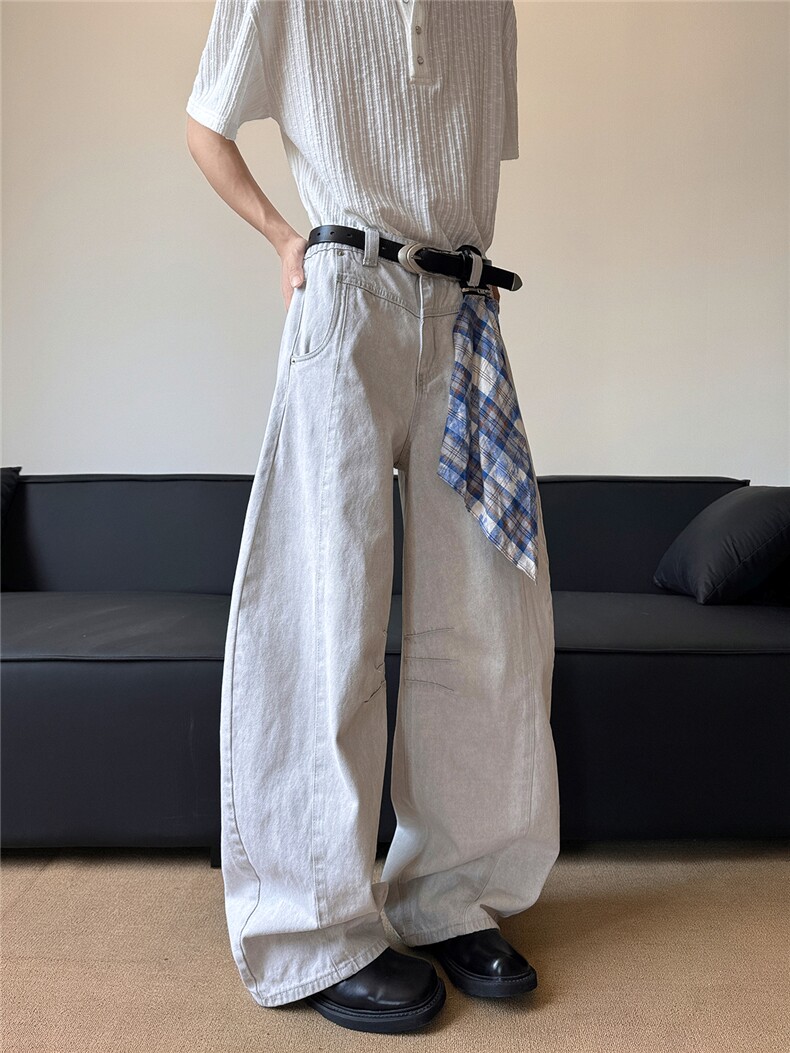 XZ-221-5/K1780/P49秋季美式复古白色方巾可拆弯刀牛仔裤,男装牛仔裤,星座221-5