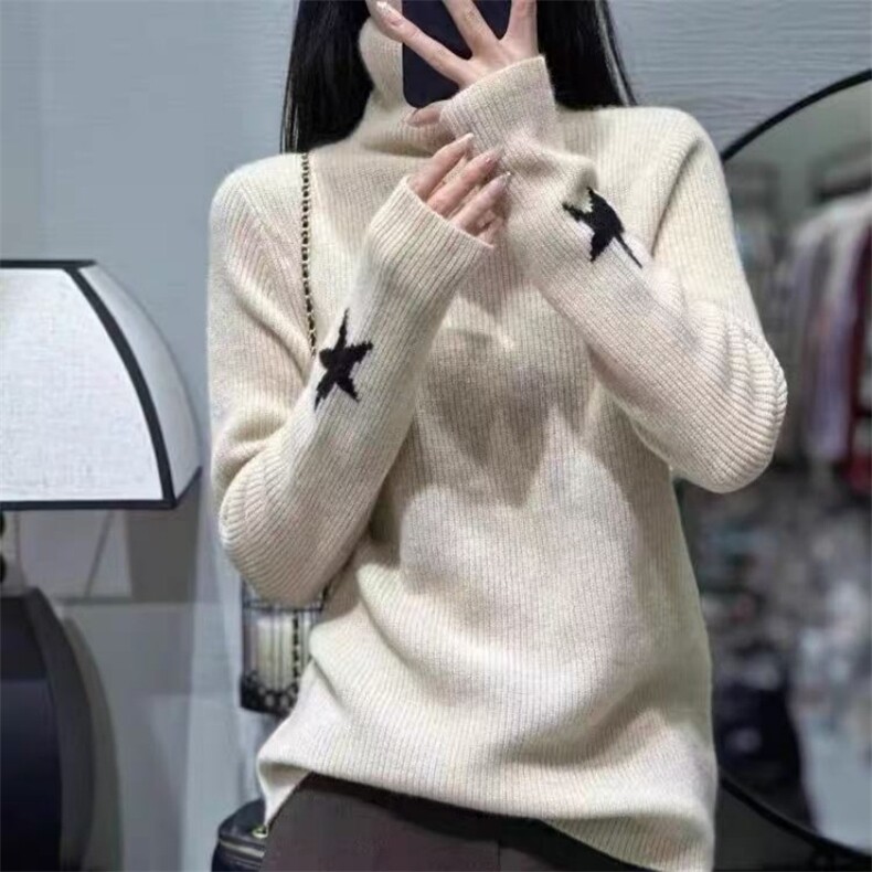 高领毛衣女洋气秋冬季宽松纯色简约堆堆领打底衫,女装羊毛衫,鑫之绒