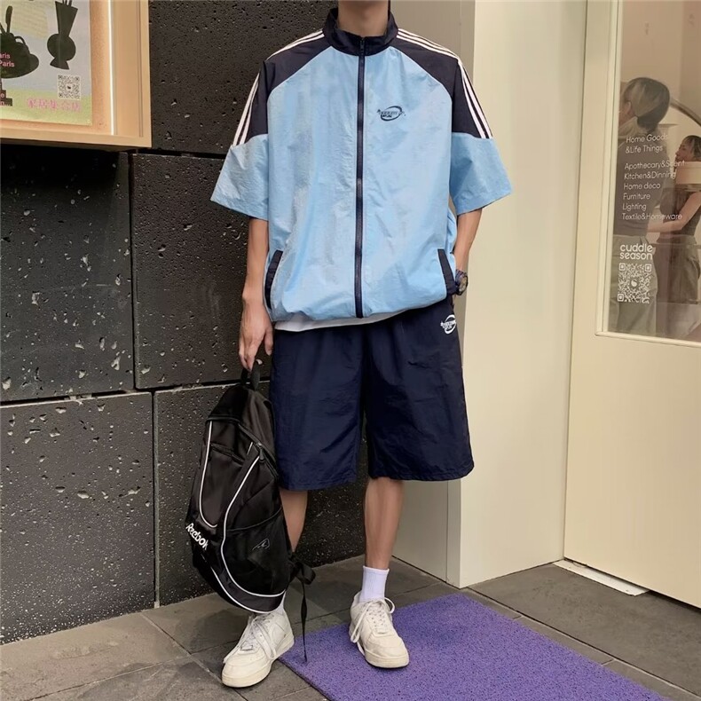 套装男韩版潮流三条杠痞子帅气2023夏季新款ins五分裤W4856-P52,男装休闲套装,星座412-3