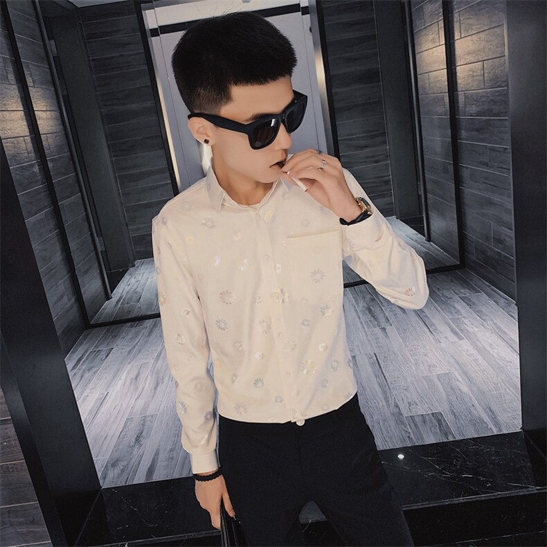 秋季长袖花衬衫社会小伙帅气发型师个性潮男衬衣C301B-CS35,男装衬衫,电商C301B