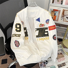 美式复古刺绣机车棒球服2024高街ins潮牌嘻哈宽松夹克W8067-P63，男装夹克，星座512-4