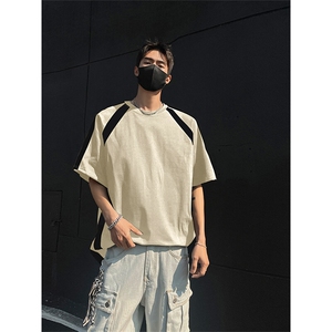 抖音得物二开品质240克宽松纯棉美式潮牌高街痞帅短袖T恤YQ43图片