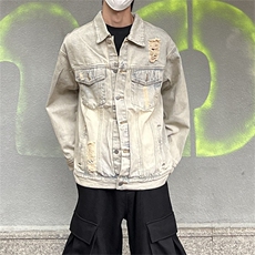 水洗做旧牛仔夹克外套男春秋季潮流破洞美式复古痞帅休闲JKN1223，男装工装外套，星座302B