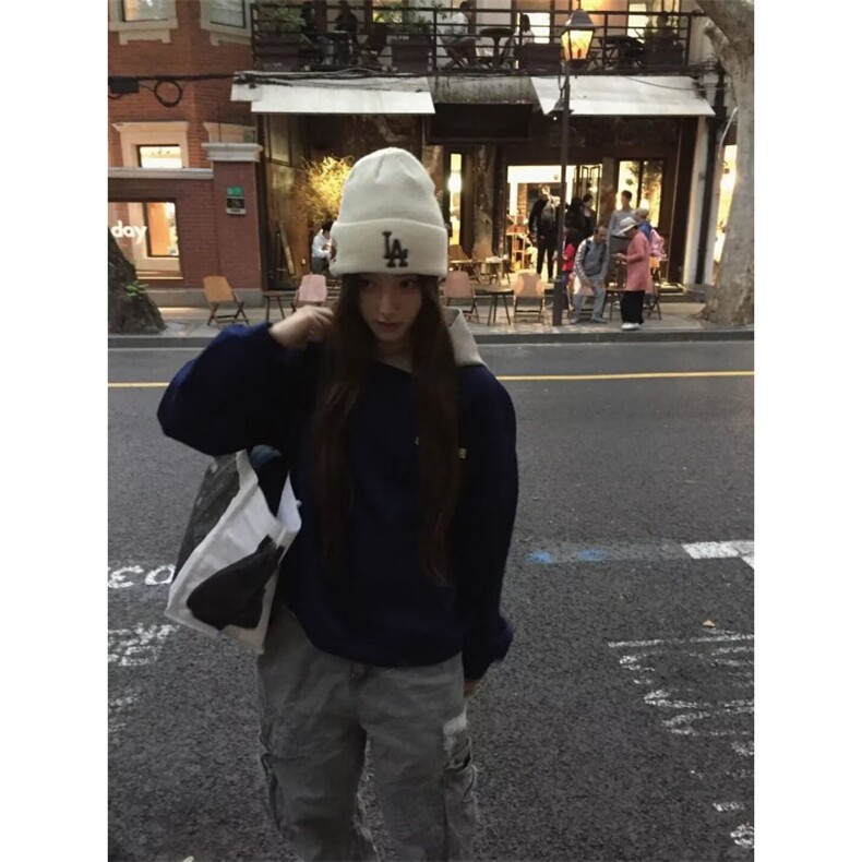 藏青色重磅连帽卫衣男春季高级感美式cleanfit硬挺短款情侣装外套,女装短外套,四季星座505