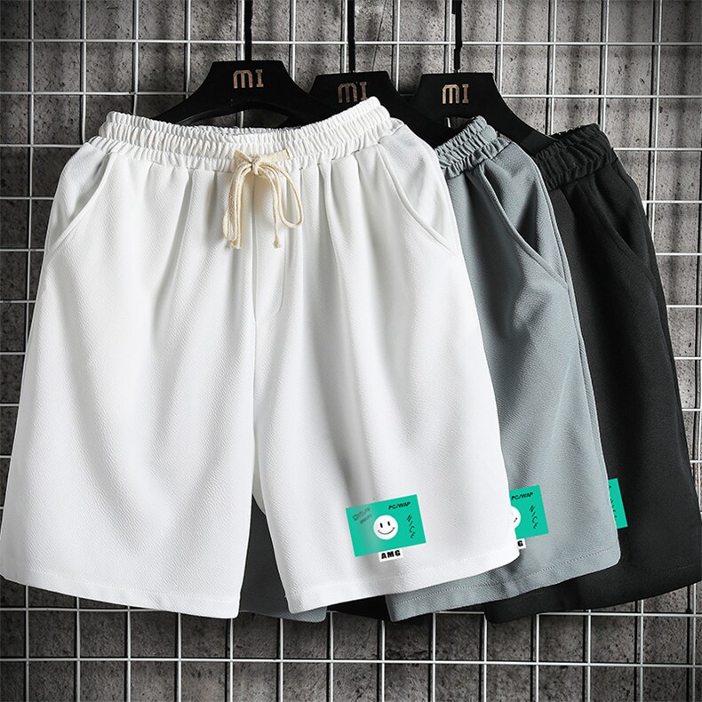 MK37264-P15冰丝短裤男士大码宽松休闲五分裤男运动中裤网格,男装休闲裤,电商A040A
