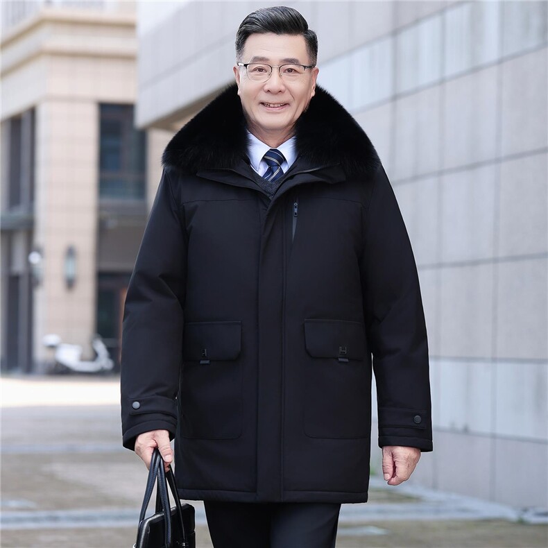 新标白鸭绒羽绒服爸爸装爷爷装男加厚保暖连帽外套db2599-P280图片