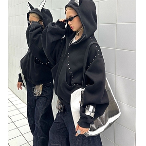 抖音得物高品质26春装美式高街铆钉杜宾犬耳朵开衫卫衣外套W125,蓝色西装格子衬衫搭配图片