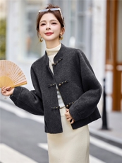 2026秋冬新款简约时尚G风立领休闲盘扣羊毛外套，女装短外套，美沁