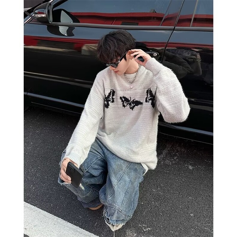 美式复古提花圆领针织衫小众水貂绒BM559P52,男装针织衫/毛衣,星座1116-2