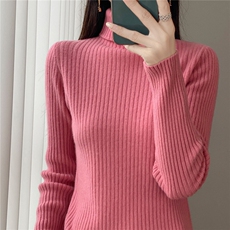 2025年秋季套头常规长袖抽条高翻领时尚百搭通勤，女装针织衫/毛衣，赛冬羊绒