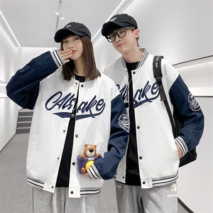 JK6610 P65港风拼接棒球服男刺绣情侣外套宽松百搭夹克图片