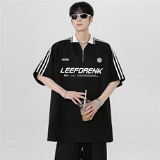 夏季新款cleanfit半拉链潮牌嘻哈T恤撞色运动短袖重磅T356-P38，男装Polo衫，电商C307