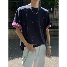 T321-P40控68260克夏季圆领双色针织烧花短袖男宽松潮牌打底衫，男装T恤，电商A058-1（原电商C417）