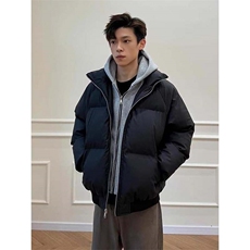 现货高品质重磅工艺美式高街假两件PU皮棉衣男女加厚棉服外套，男装棉衣，电商A486-1