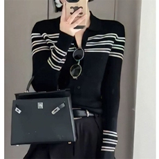 撞色条纹针织打底衫内搭女2025春装新款，女装针织衫/毛衣，美轩羊绒
