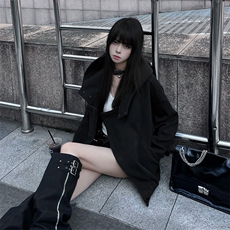 抖音得物品质26春装美式重磅结构斜拉链高领连帽卫衣开衫外套W61，女装短外套，电商A486-1