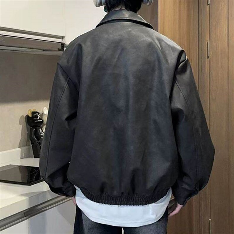 有货美式复古春秋皮衣潮牌夹克宽松休闲男外套痞帅机车服上衣,男装夹克,星座613